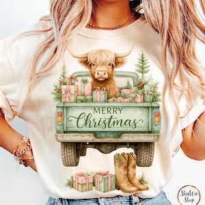 Green Christmas Highland Cow PNG Merry Christmas Sublimation (Digital Download)