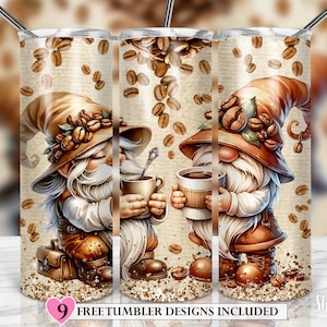 Coffee Lover Gnomes 20 oz Skinny Tumbler Sublimation Design (PNG Digital Download)