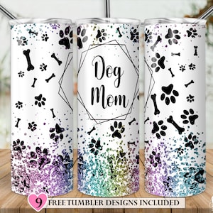 Glitter Paw Dog Tumbler, 20oz Skinny Tumbler Sublimation Designs Dog Mom Tumbler for Straight & Tapered Tumbler PNG Instant Download