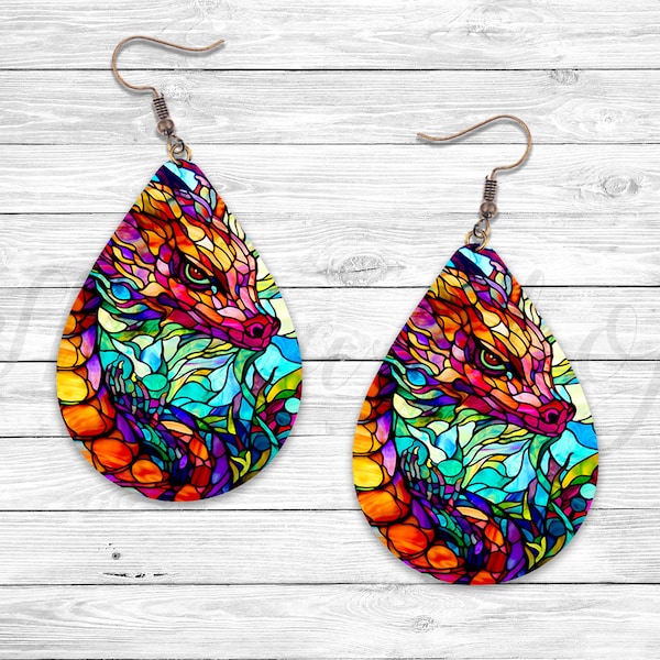 Stained Glass Dragon Earrings Sublimation Earring Designs Template PNG, Instant Digital Download, Earring Blanks Design, Earring Downloads