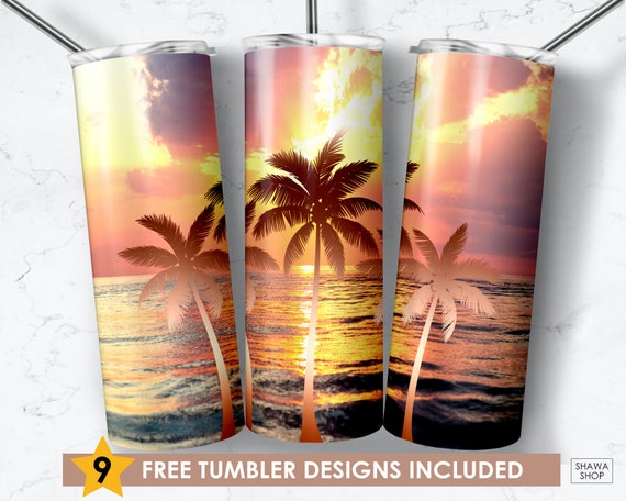 Beach Sunset Tumbler Design: Summer Palm Tree (Digital Download)