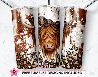 Highland Cow Tumbler Cheetah Cow Gifts Highland Cow Tumbler With Lid and  Straw Leopard Cow Travel Mug for Women TM-21BROWN 