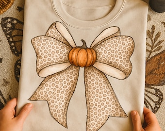 Fall Pumpkin Leopard Bow PNG: Coquette Sublimation Design (Digital Download)