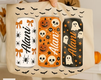 Halloween Energy Drink Can PNG: Spooky Skull & Pumpkin Design (Digital Download