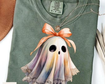 Halloween Ghost PNG, Bows and Flowers, Sublimation Design (Digital Download)
