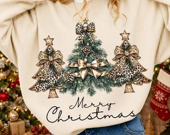 Árbol de Navidad con estampado de leopardo PNG: Sublimación de lazo coqueto (Descarga digital)