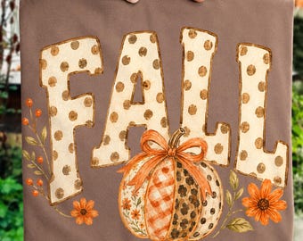 Fall Patchwork Letters PNG, Cozy Autumn Fall Sublimation Design, Pumpkin Plaid Fall Word PNG for T-Shirt, Mug, Thanksgiving PNG
