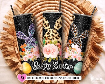 Easter Bunny Tumbler Design: Floral Leopard Print (PNG Digital Download)