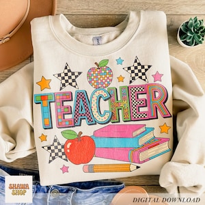 Coquette Teacher Png, Groovy Floral Teacher Shirt Design Sublimation Design, Back to School Shirt Graphic, Retro Girly Teacher PNG
