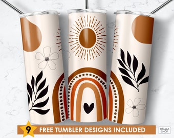 Boho Tumbler, 20oz Skinny Tumbler Sublimation Designs Boho Rainbow Wrap Tumbler for Straight & Tapered Tumbler PNG Instant Download