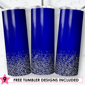 Blue Glitter 20oz Skinny Tumbler Sublimation Design (Digital Download)