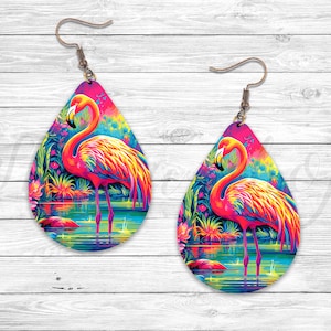 Flamingo Alcohol Ink Earring, Sublimation Earring Designs Template, Earring Blanks Design, Teardrop Earring PNG, Instant Digital Download