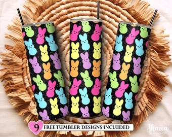 Easter Peeps Tumbler PNG, 20oz Skinny Sublimation Wrap, Bunny Cup Design (Digital Download)