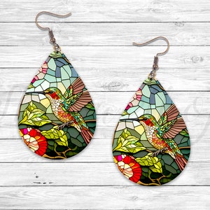 Hummingbird Stained Glass Sublimation Earring Designs Template PNG, Instant Digital Download, Earring Blanks Design, Earring Downloads