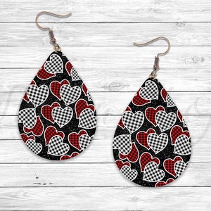 Valentines Day Hearts Earring, Buffalo Plaid, Sublimation Earring Designs Template, Earring Blanks Design, Teardrop Earring PNG Files