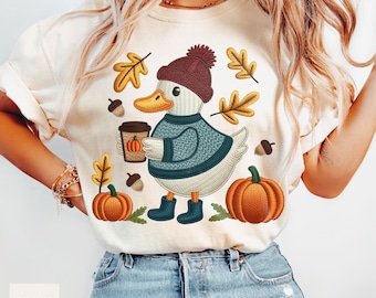 Autumn Goose Pumpkin Spice PNG, Fall Farm Animal Graphic (Digital Download)