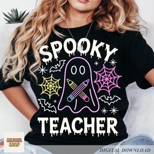 Gruseliger Lehrer Png, Süßer Geist Png, Gruselige Saison Png, Halloween Neon Png, Halloween Lehrer Png Sublimationsdesign, Retro Halloween Png