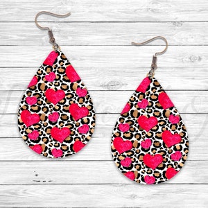 Valentines Hearts Earring, Leopard Sublimation Earring Designs Template, Earring Blanks Design, Teardrop Earring PNG, Digital Download