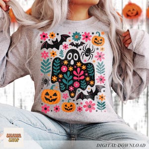 Pastel Halloween Shirt PNG, Preppy Spooky Season Design, Halloween Png, Ghost Sublimation PNG, Boho Halloween Digital Download for T-Shirts