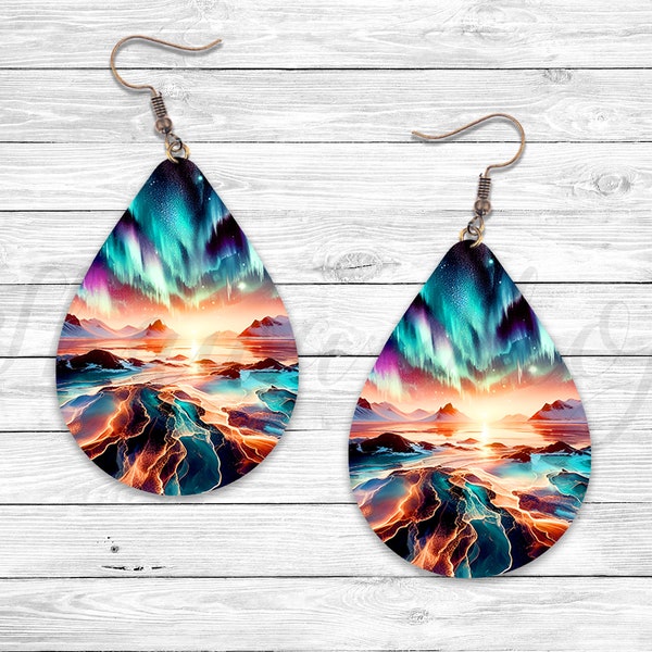 Northern Lights Earring, Alcohol Ink Sublimation Earring Designs Template PNG, Instant Digital Download, Earring Blanks, Earring Downloads