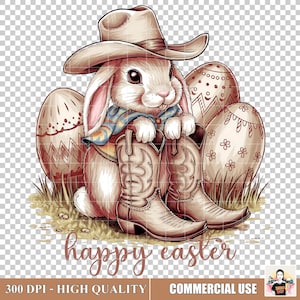 Western Bunny Easter PNG, Cowboy Boots Floral Graphic (Digital Download)