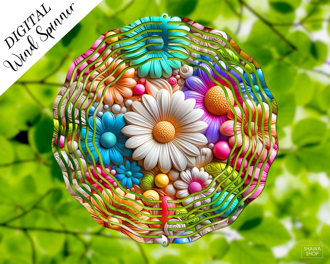 3D Daisies Wind Spinner PNG: Colorful Flowers Sublimation Design ...