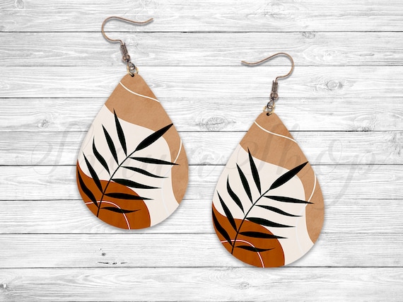 Palm Leaf Teardrop Earring PNG: Boho Sublimation Design (Digital Download)