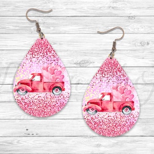 Valentines Hearts Earring, Pink Glitter Sublimation Earring Designs Template, Earring Blanks Design, Teardrop Earring PNG, Digital Download