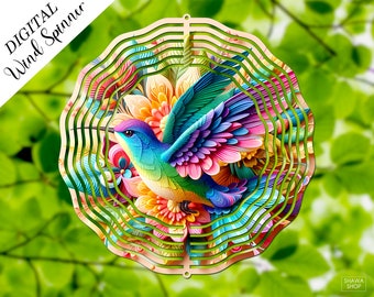 3D Colibrí Wind Spinner PNG, Diseño de sublimación colorido Wind Spinner, Descarga instantánea, Plantilla de sublimación 3D Floral Wind Spinner PNG
