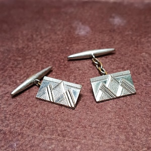 Vintage cufflinks Mens Jewelry Authentic Gift Antique 1930s-40s Art Deco Silver Tone men accesory