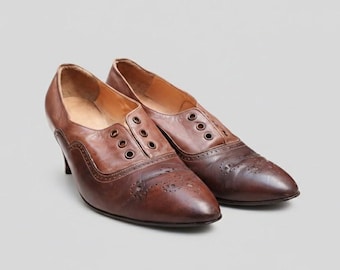 Chaussures Oxford vintage pour femme, style années 1940, escarpins brogues bicolores en cuir marron, pièce de collection, pointure US 7