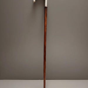 Vintage 1940s Walking Cane 93cm Antique Aluminum Crook Handle Walking Stick Mid-Century Gentleman Retro Fashion Collector Piece
