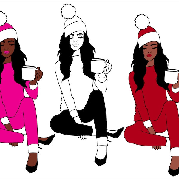 Afro woman,Afro Puffs SVG,Natural hair svg,Silhouette cutting file,African American,Women,Black Beauty, Merry christmas, santa hat
