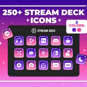STREAM DECK ICONS | Buttons Pack | Galaxie Nacht Set | Sternenverlauf | Lila-rosa Luftschlangen Elgato | Youtube | Discord | Adobe | Zucken