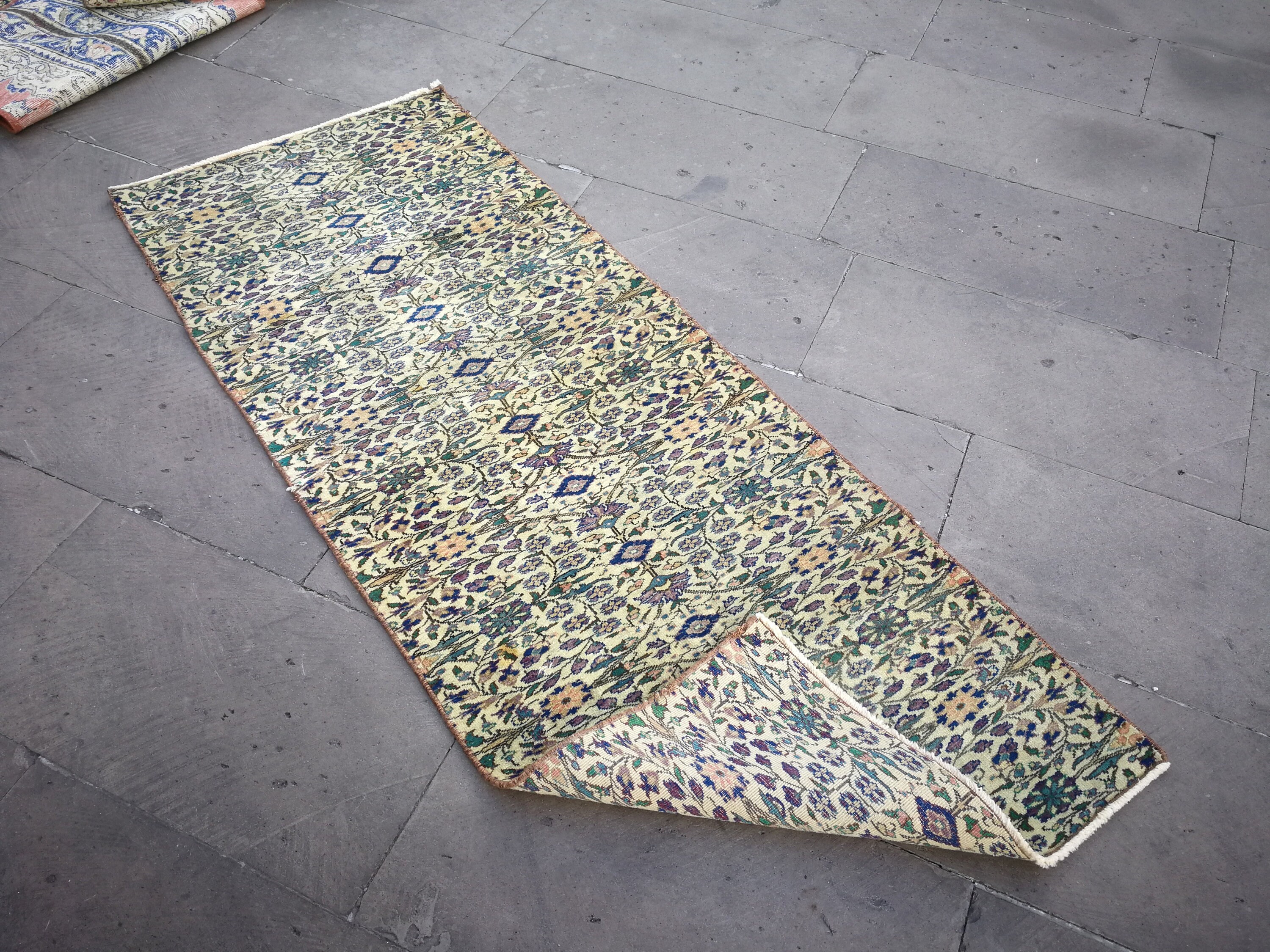 Turkish Runner Rug Wool Rug White and Blue Runner Rug Etsy