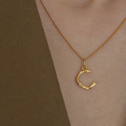 Bamboo Initial Necklace Letter Necklace 