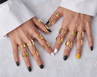 Gold Letter Ring Etsy