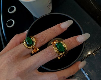 DTZH Rings Jewellery Womens Rings Austrian Alloy 1 Green Zircon Ring Material Alloy 