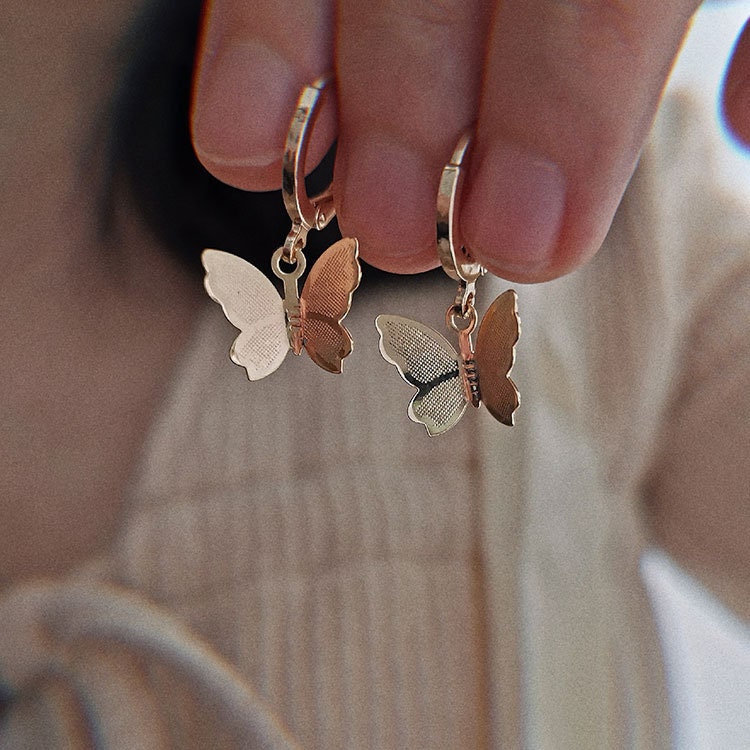 14k gold butterfly hoop cheap earrings