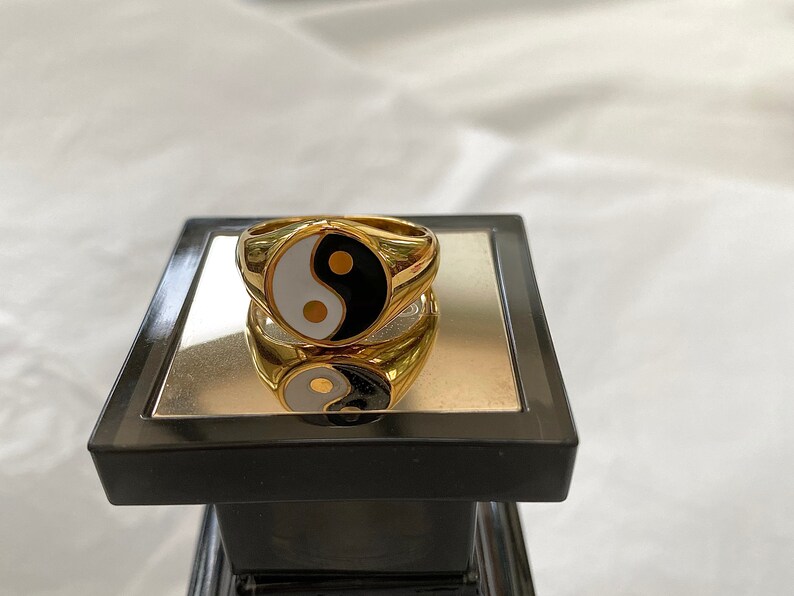 Yin Yang Ring Signet Ring D Ring Gold Stacking Rings Gold Dome image 4