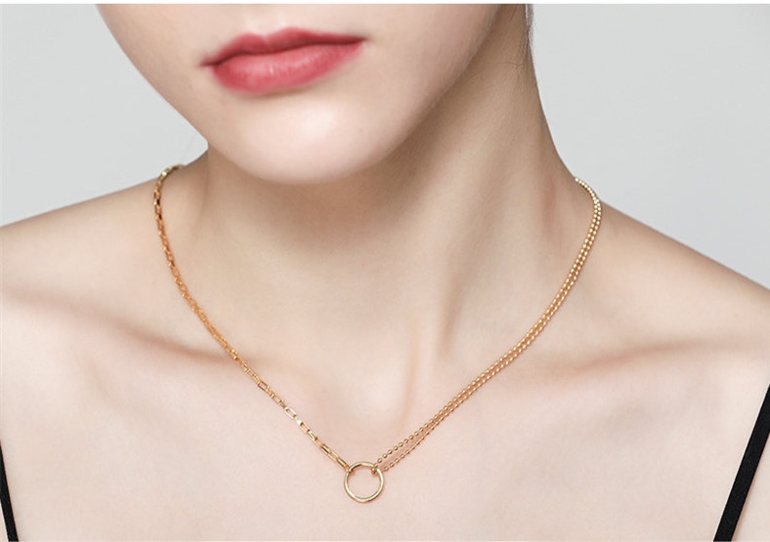 Circle Collarbone Necklace Asymmetrical Necklace Rose Gold Etsy