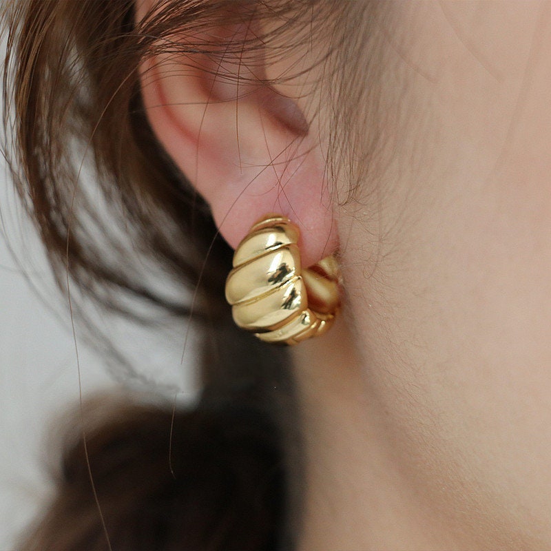 18k Gold Plated Twisted Rope Hoop Earrings Croissant Shape - Etsy