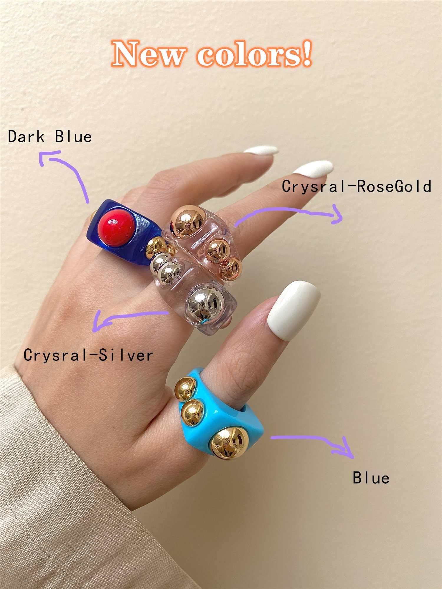 Chunky Rings Resin Rings Cute Rings y2k Rings Colorful Etsy