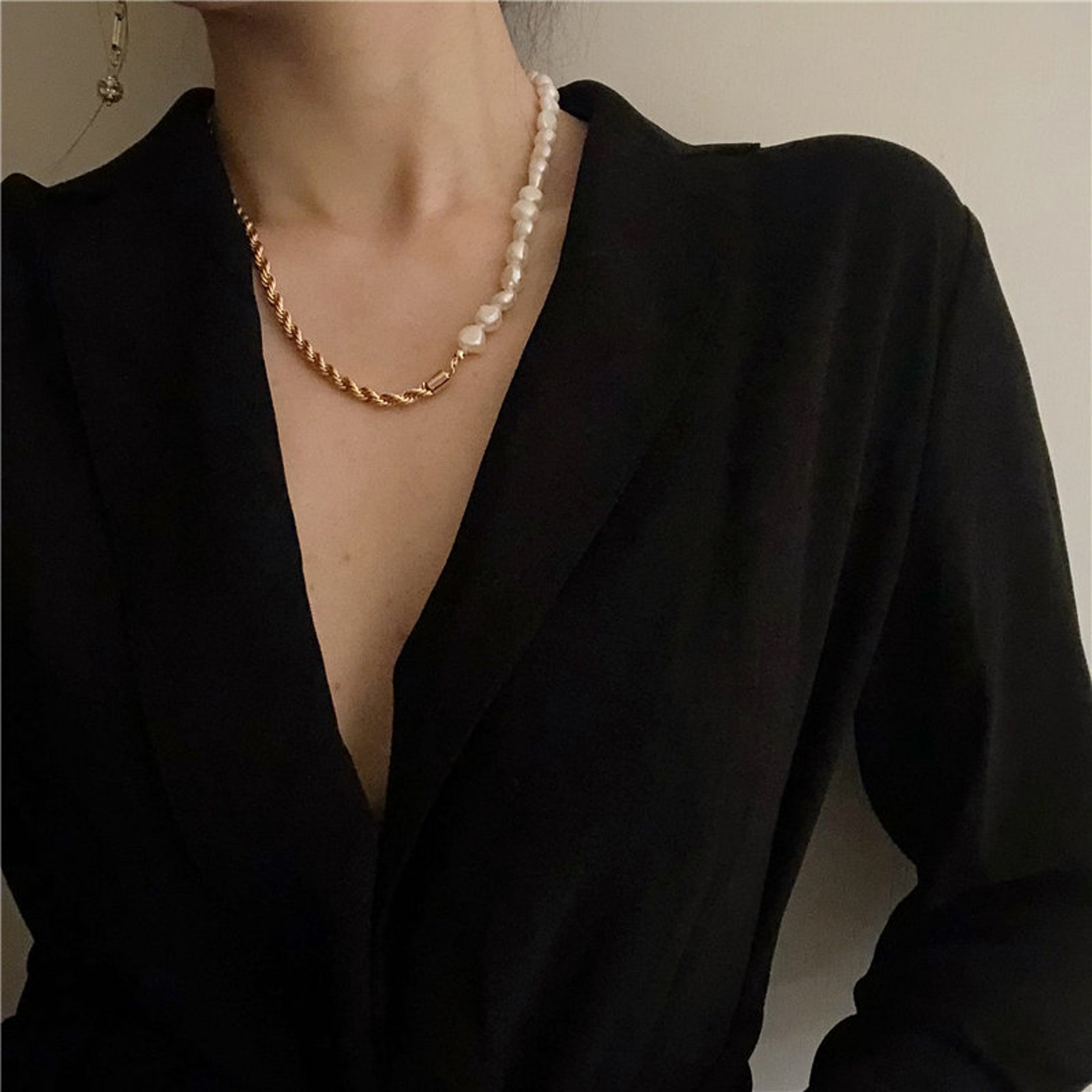 Baroque Pearl Necklace Pearl Chain Necklace Gold Pearl - Etsy