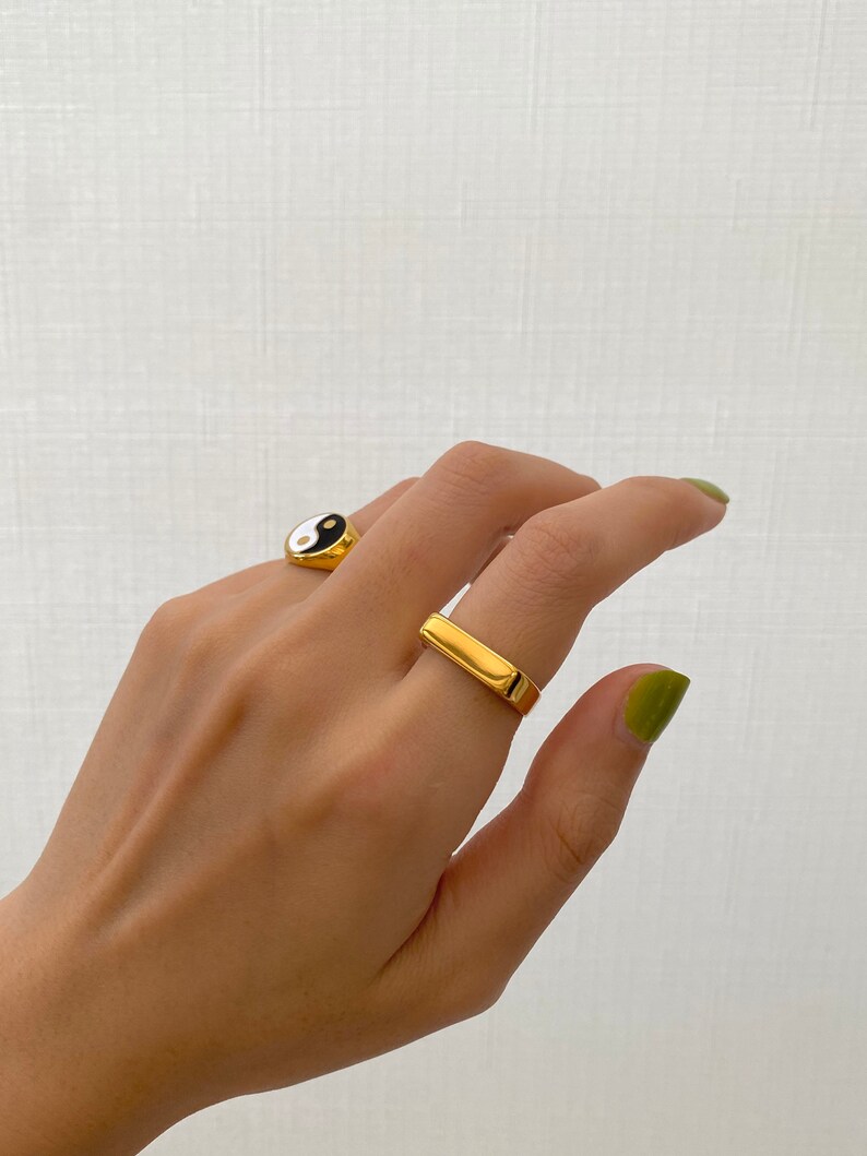 Yin Yang Ring Signet Ring D Ring Gold Stacking Rings Gold Dome image 2