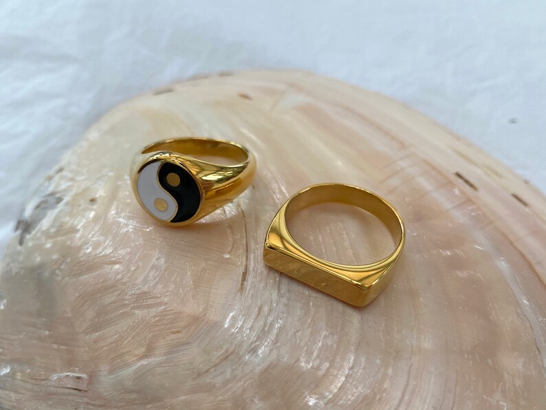 Yin Yang Ring Signet Ring D Ring Gold Stacking Rings Gold Dome image 3