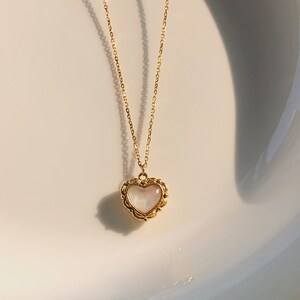 18K Gold Filled Vintage Style Heart Necklace Mother of Pearl - Etsy