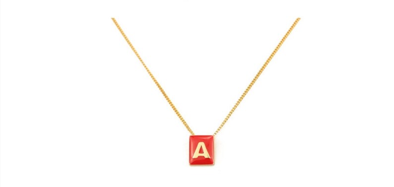 Color Initial Necklace,Square Initial Necklace,Square Plate Necklace,Gold Initial Necklace,Square Necklace,Alphabet Necklace,Letter Necklace