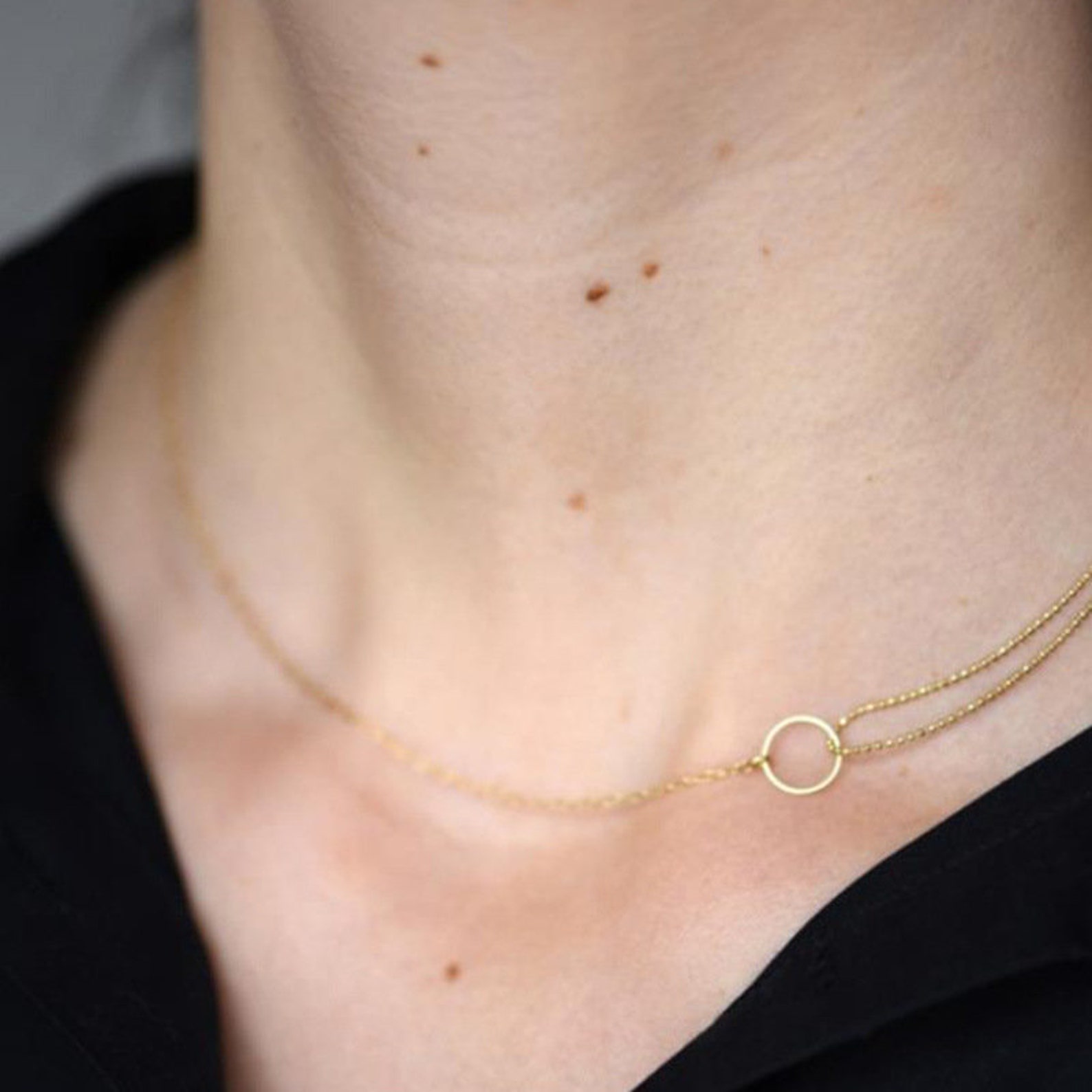 Circle Collarbone Necklace Asymmetrical Necklace Rose Gold Etsy
