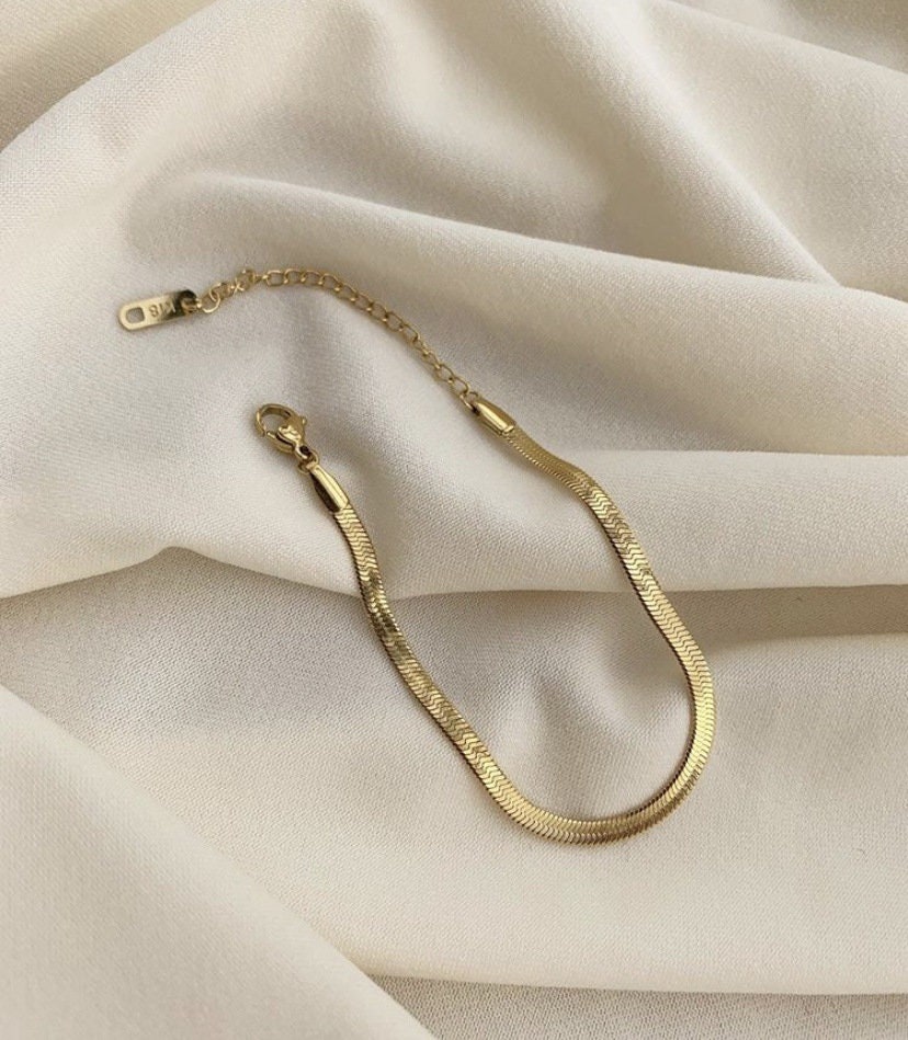 18K Gold Plated Snake Chain Bracelet Gold Link Bracelet Gold Etsy